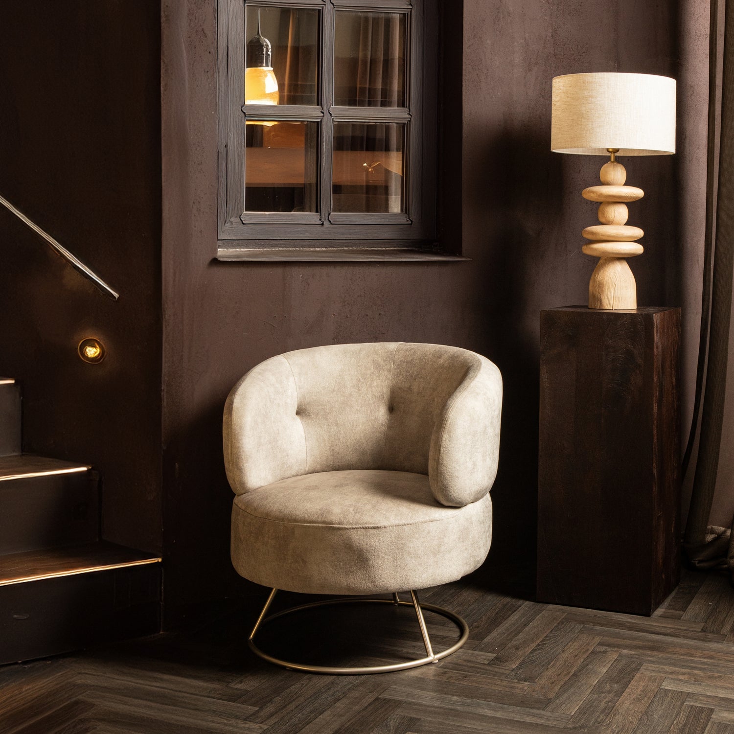 Carice Beige fauteuil infinity 2 beige gold base PTMD - Fauteuil - PTMD - livinglovely.nl