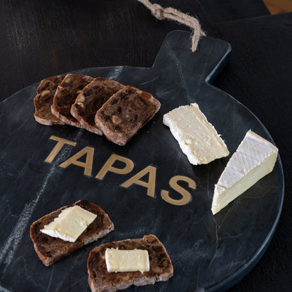 Cheese Board Round Marble Black/Gold Colored - - J-Line - livinglovely.nl