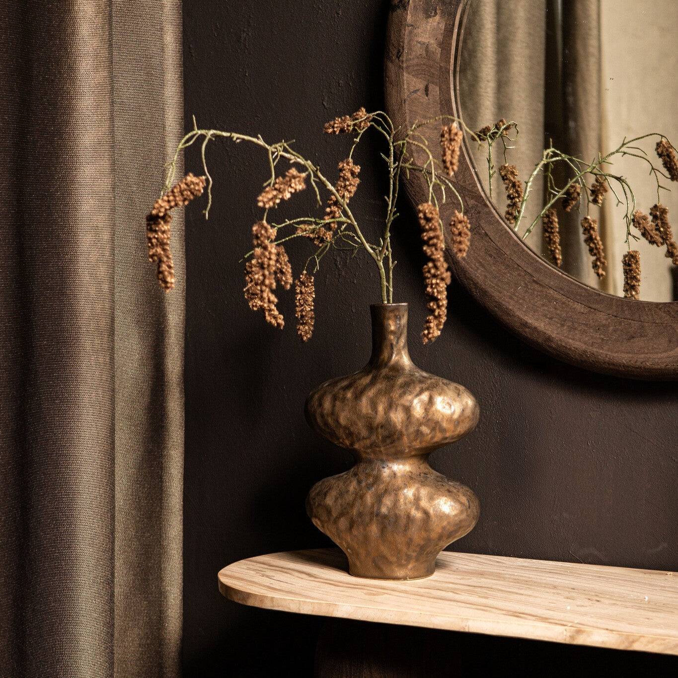 Chelsean Bronze Oval Bulby Shaped Ceramic Vase L 28x16x40cm PTMD - Vaas - PTMD - livinglovely.nl