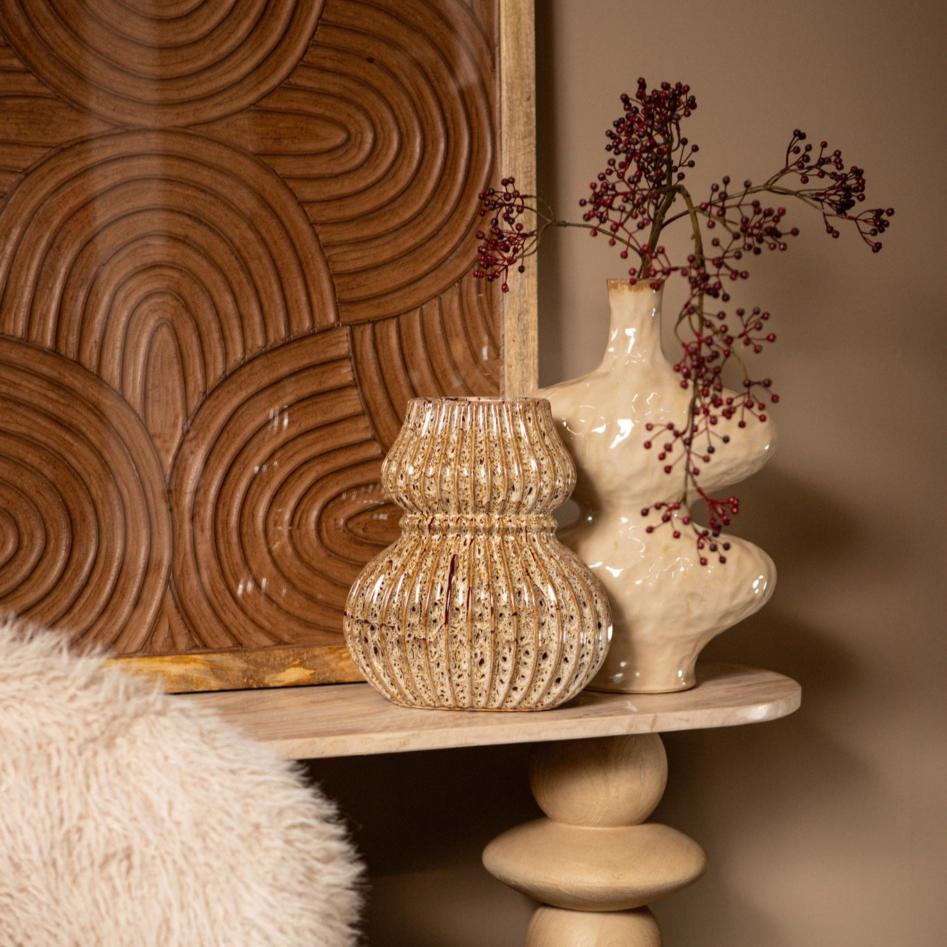 Chelsean Cream Oval Bulby Shaped Ceramic Vase L (set of 2) - - PTMD - livinglovely.nl