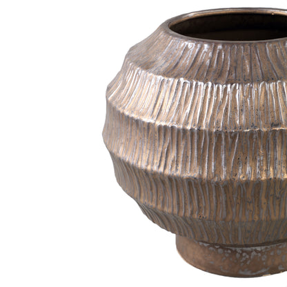 Cherith Bronze Round Ceramic Pot Ribbed L Dia34x30cm PTMD - Pot - PTMD - livinglovely.nl