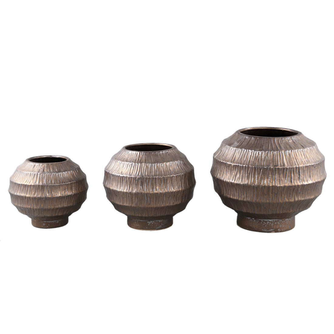Cherith Bronze Round Ceramic Pot Ribbed M Dia28,5cmx26cm PTMD - Pot - PTMD - livinglovely.nl