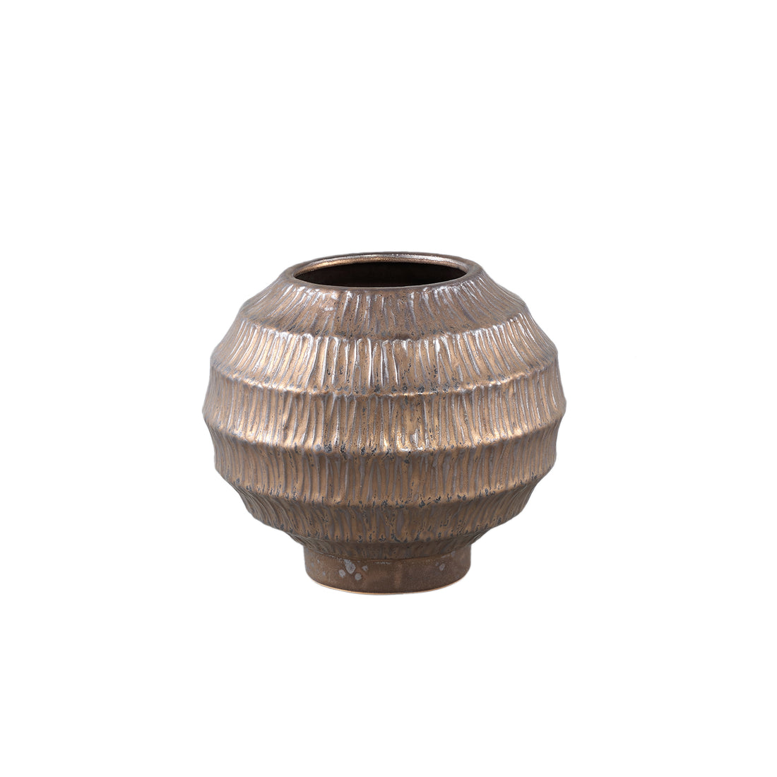 Cherith Bronze Round Ceramic Pot Ribbed S Dia23,5cmxH21cm - Pot - PTMD - livinglovely.nl
