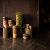 Christenee Grey half brown cement round pot high L PTMD - Pot - PTMD - livinglovely.nl