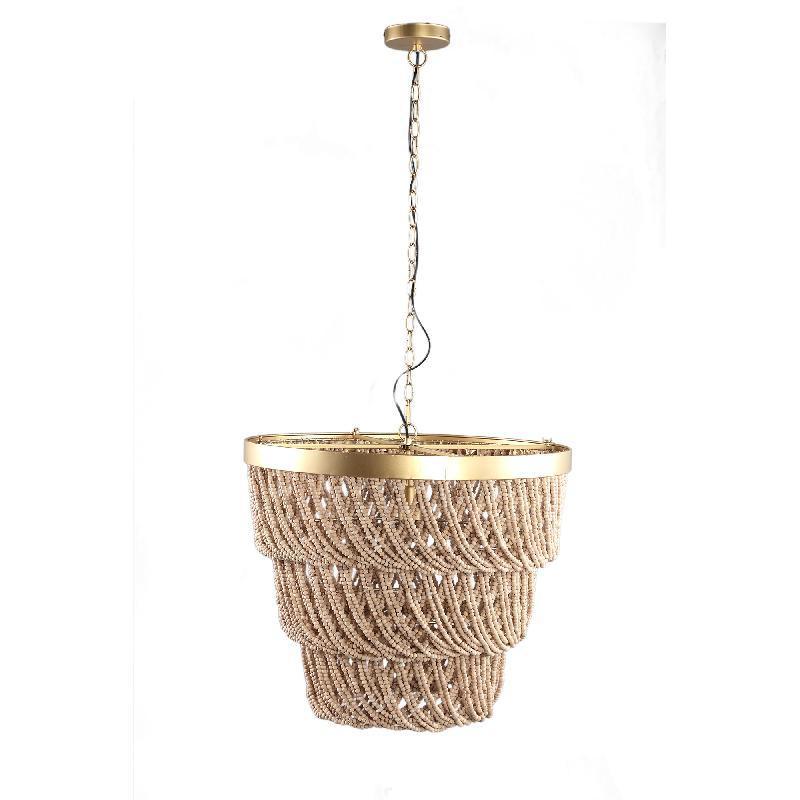 Cille Naturel hanging lamp wood beaded swirl PTMD , Hanglamp , PTMD , livinglovely.nl