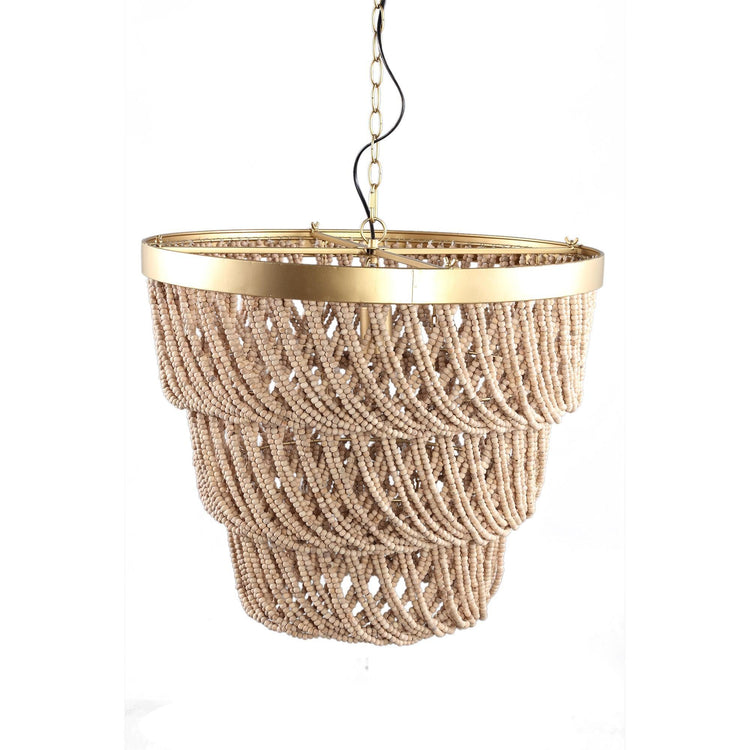 Cille Naturel hanging lamp wood beaded swirl PTMD , Hanglamp , PTMD , livinglovely.nl