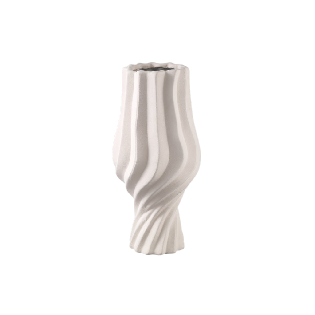 Clair Cream Ceramic Swirl Vaas Large PTMD - Vaas - PTMD - livinglovely.nl