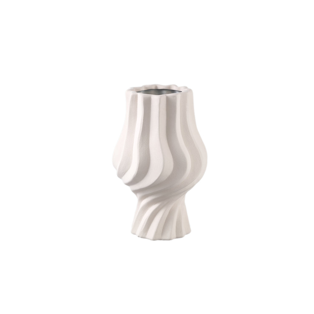 Clair Cream Ceramic Swirl Vaas Small PTMD - Vaas - PTMD - livinglovely.nl