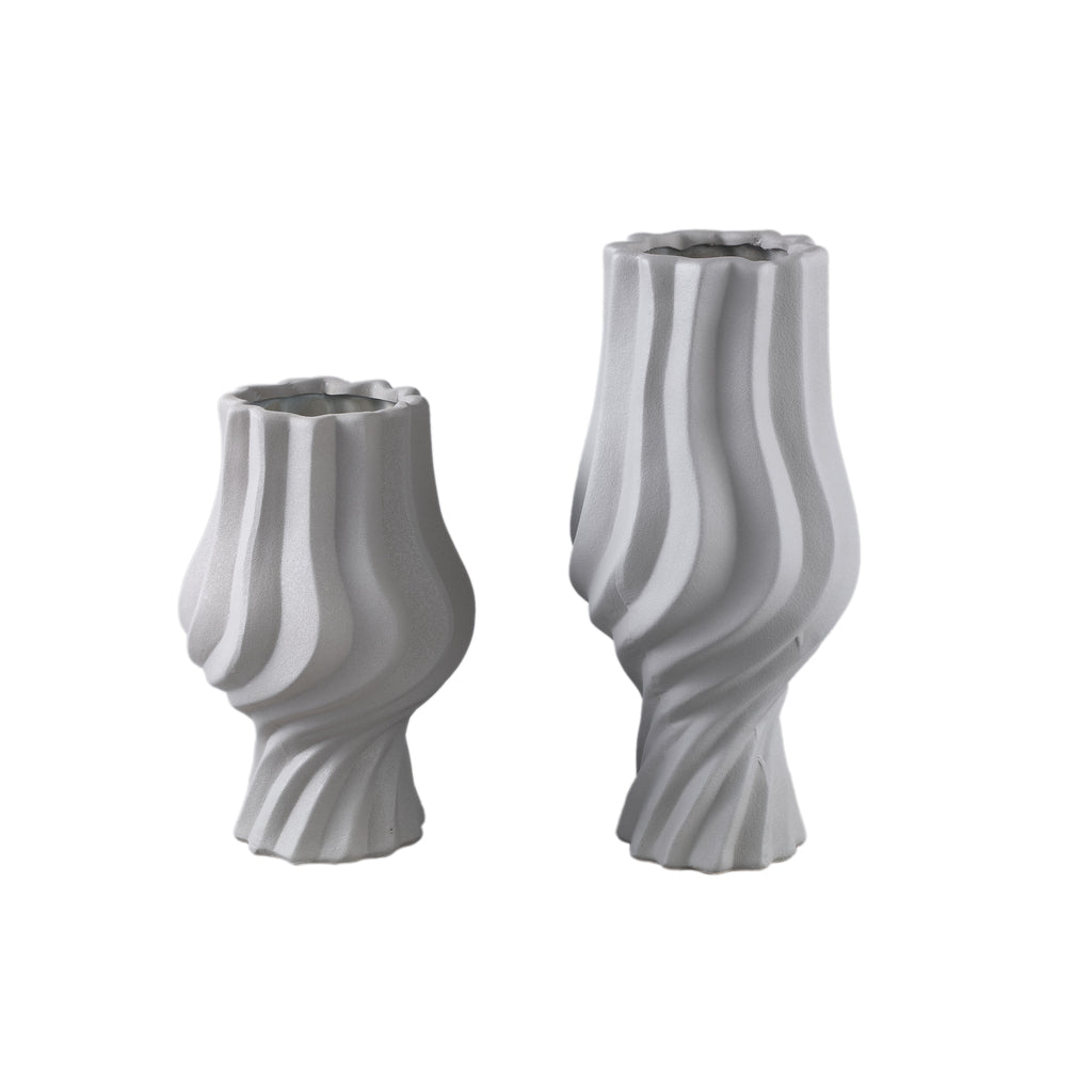 Clair Taupe Ceramic Swirl Vaas Small PTMD - Vaas - PTMD - livinglovely.nl