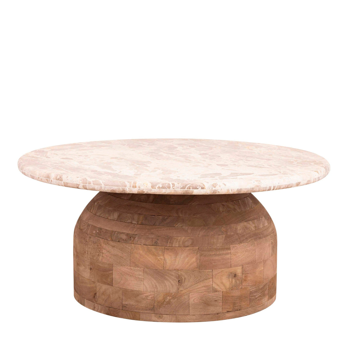 Claude Salontafel van PTMD, salontafel van bruin mangohout met marmeren blad, vooraanzicht