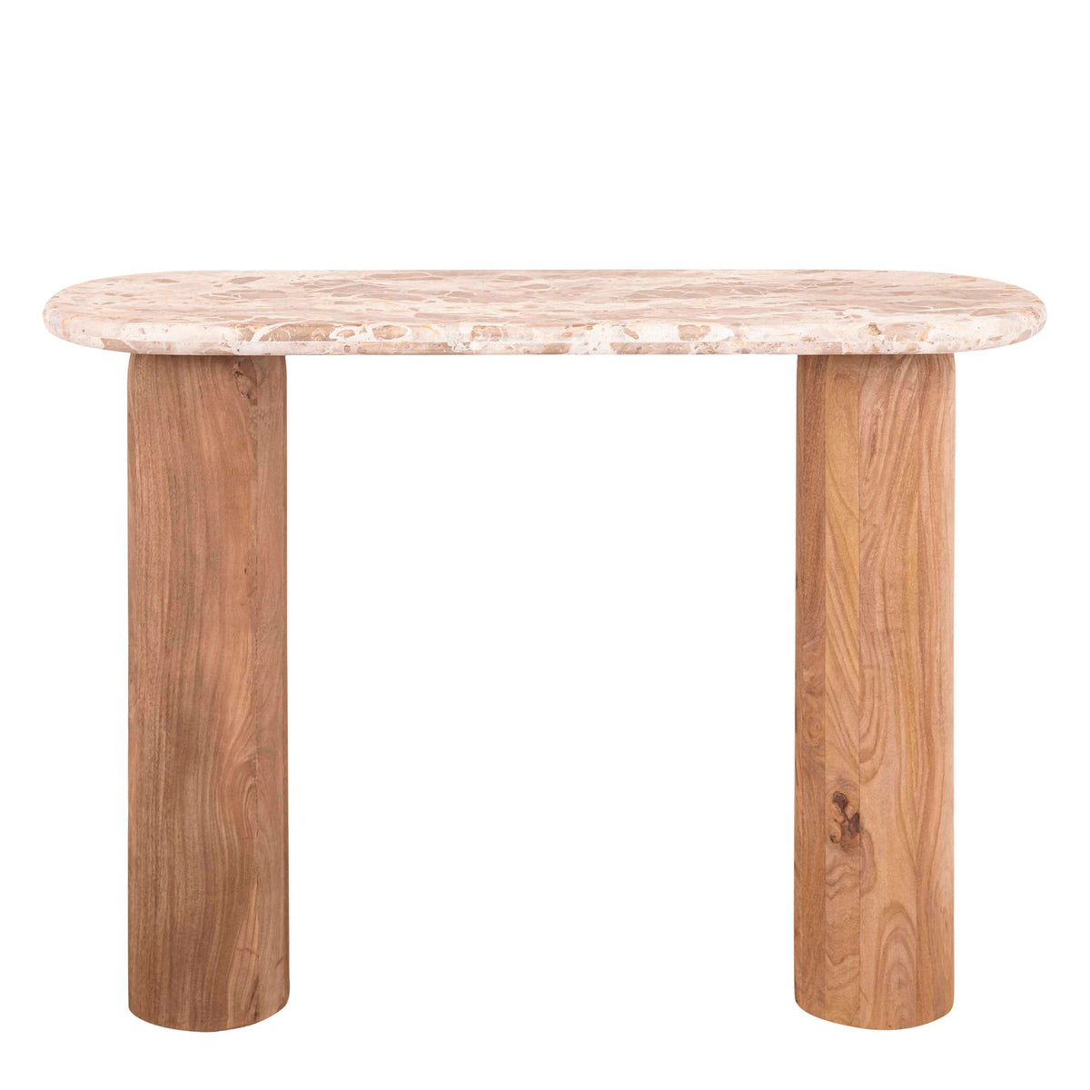 Claude Sidetable Large van PTMD, sidetable van bruin mangohout met marmeren blad, vooraanzicht