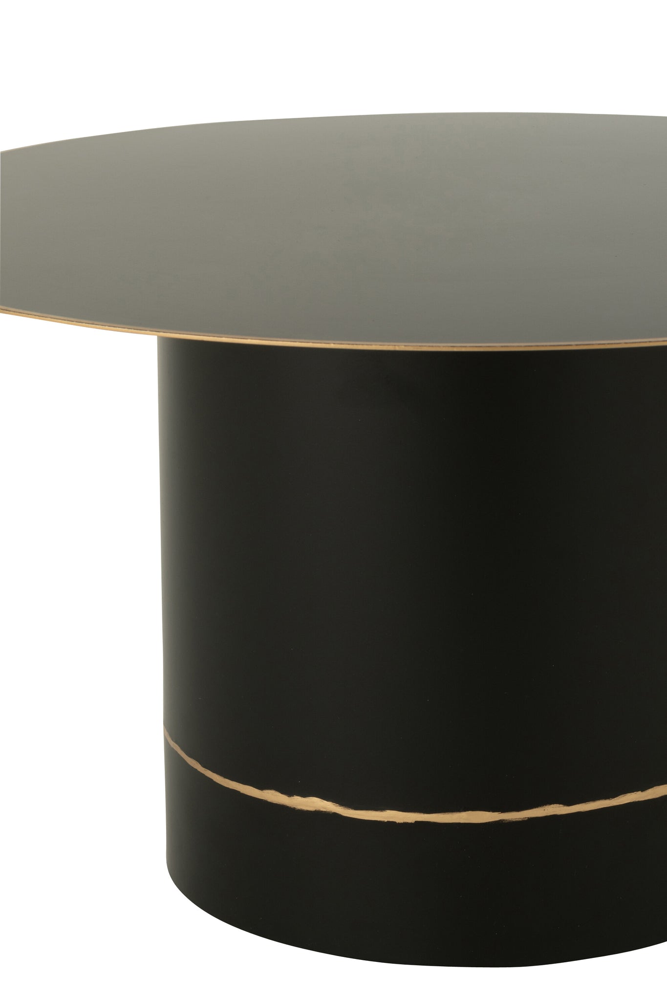 Coffee Table Cyll Base With Golden Border Round Iron Black/Gold Colored Small - - J-Line - livinglovely.nl