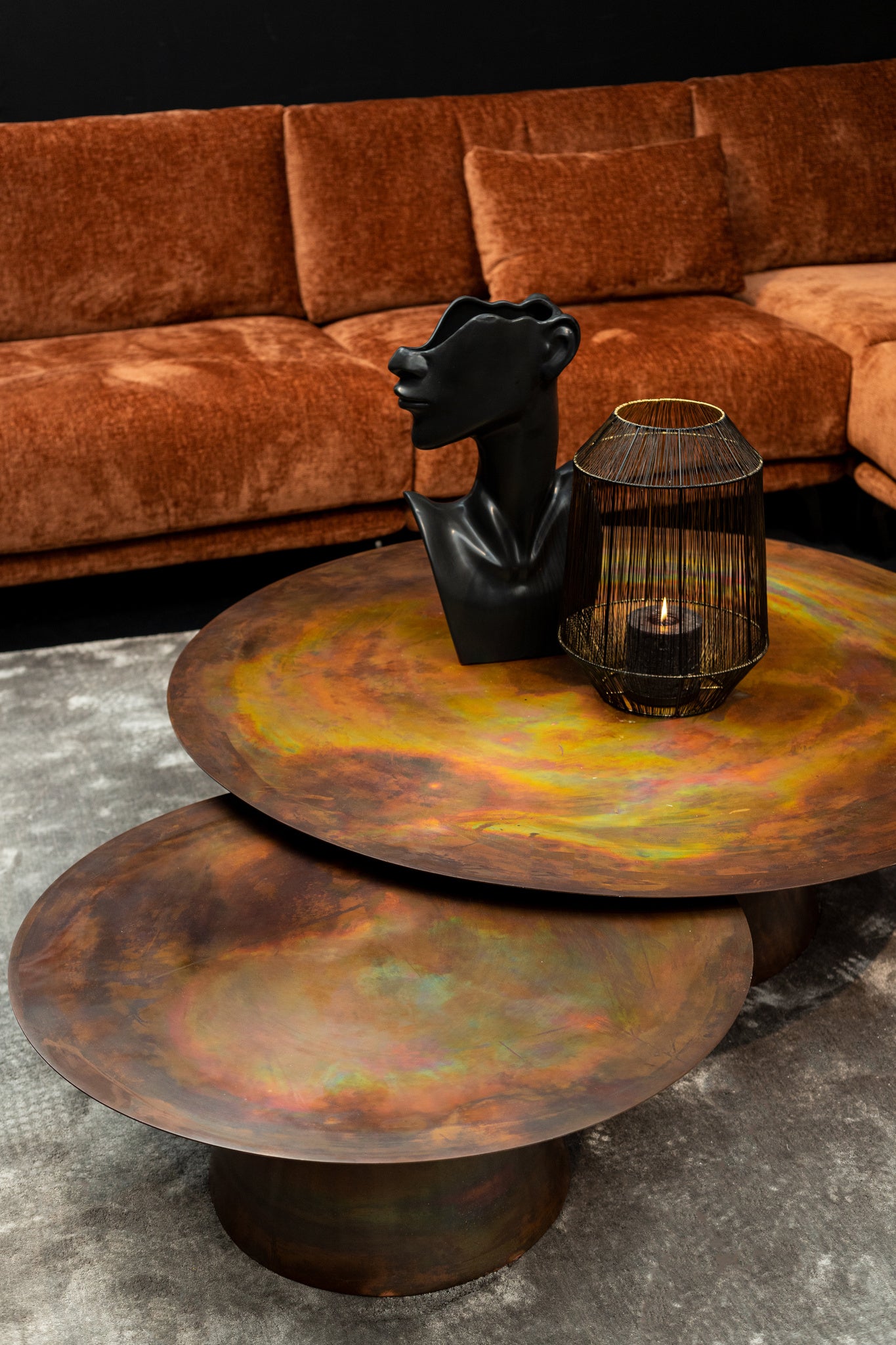 Comprador Copper Iron Coffeetable Round Set van 2 PTMD - Salontafel - PTMD - livinglovely.nl