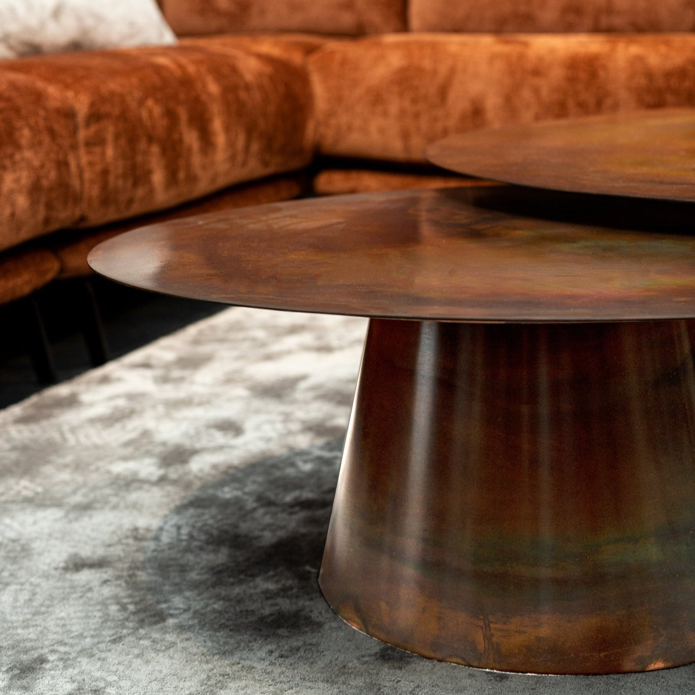 Comprador Copper Iron Coffeetable Round Set van 2 PTMD - Salontafel - PTMD - livinglovely.nl