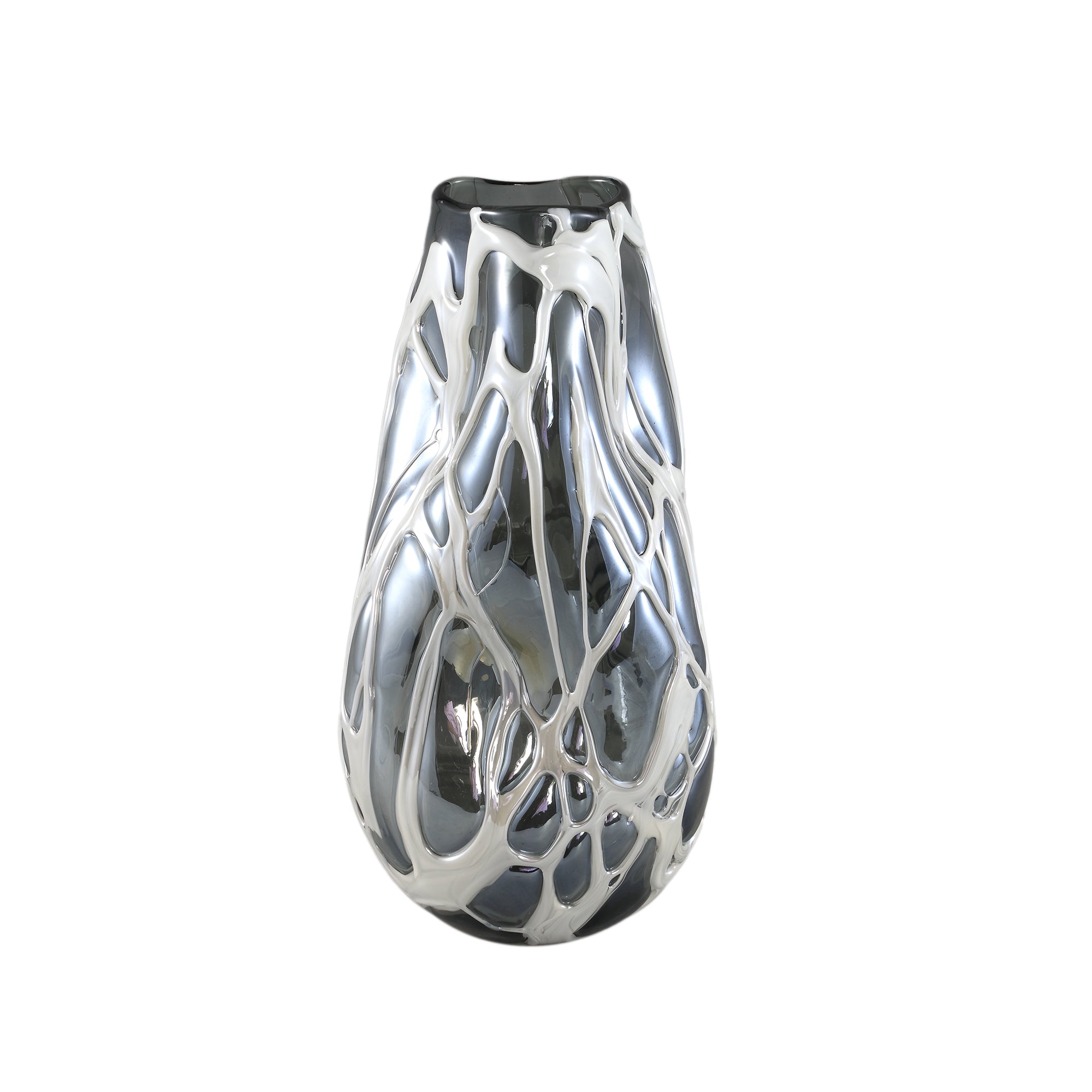 Conck Grey Solid Glass Vase White Organic S Dia16xH36cm PTMD - Vaas - PTMD - livinglovely.nl
