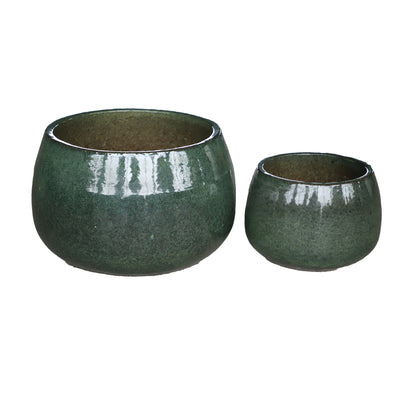Coraline Green Glazed Round Ceramic Pot Set van 2 PTMD - Pot - PTMD - livinglovely.nl