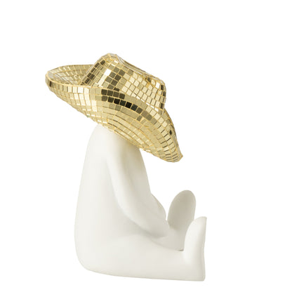 Cowboy Mozaïek Polyresin Wit/Goudkleurig - Beeld - J-Line - livinglovely.nl