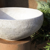 Dashima Cream GRC Pot Low Round Bowl Set Of 3 van PTMD, detail van de crème GRC schaalpotten met beplanting