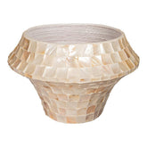 Daven Cream Poly Shell Bamboo Pot Rond Low Large PTMD - Pot - PTMD - livinglovely.nl