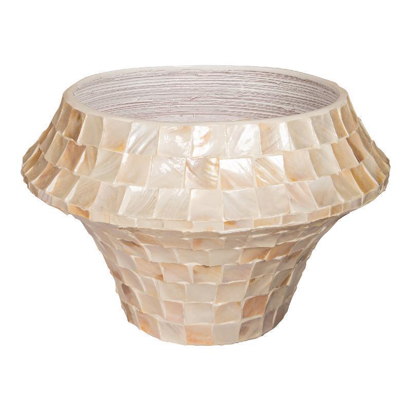 Daven Cream Poly Shell Bamboo Pot Rond Low Large PTMD - Pot - PTMD - livinglovely.nl