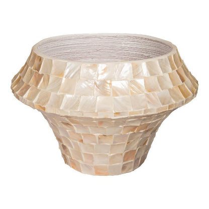 Daven Cream Poly Shell Bamboo Pot Rond Low Large PTMD - Pot - PTMD - livinglovely.nl
