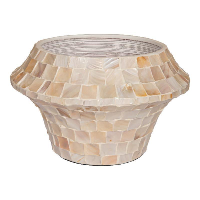 Daven Cream Poly Shell Bamboo Pot Rond Low Large PTMD - Pot - PTMD - livinglovely.nl