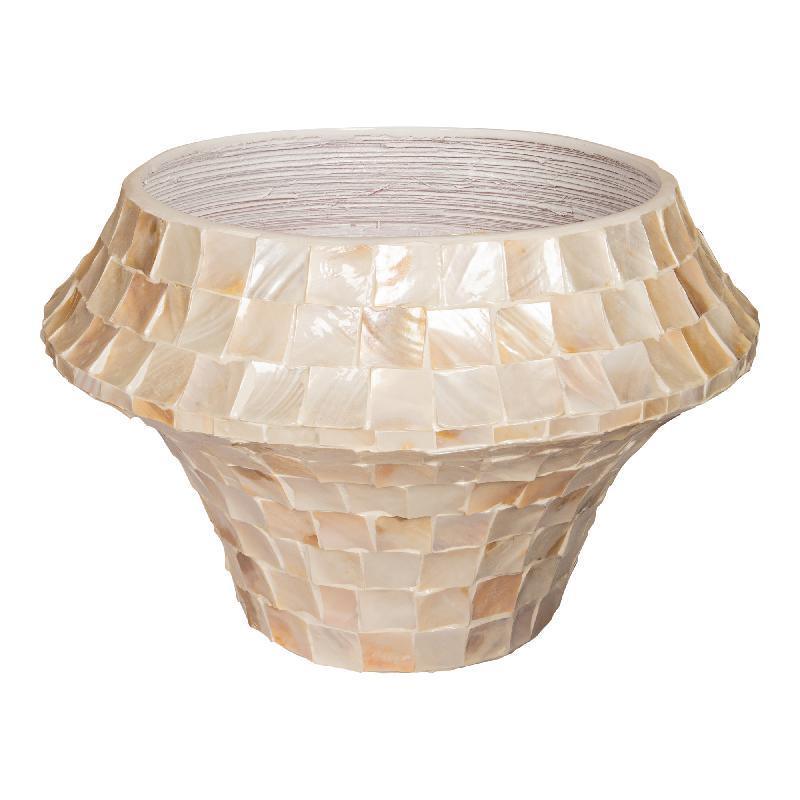 Daven Cream Poly Shell Bamboo Pot Rond Low PTMD , Vaas/pot/kruik , PTMD , livinglovely.nl