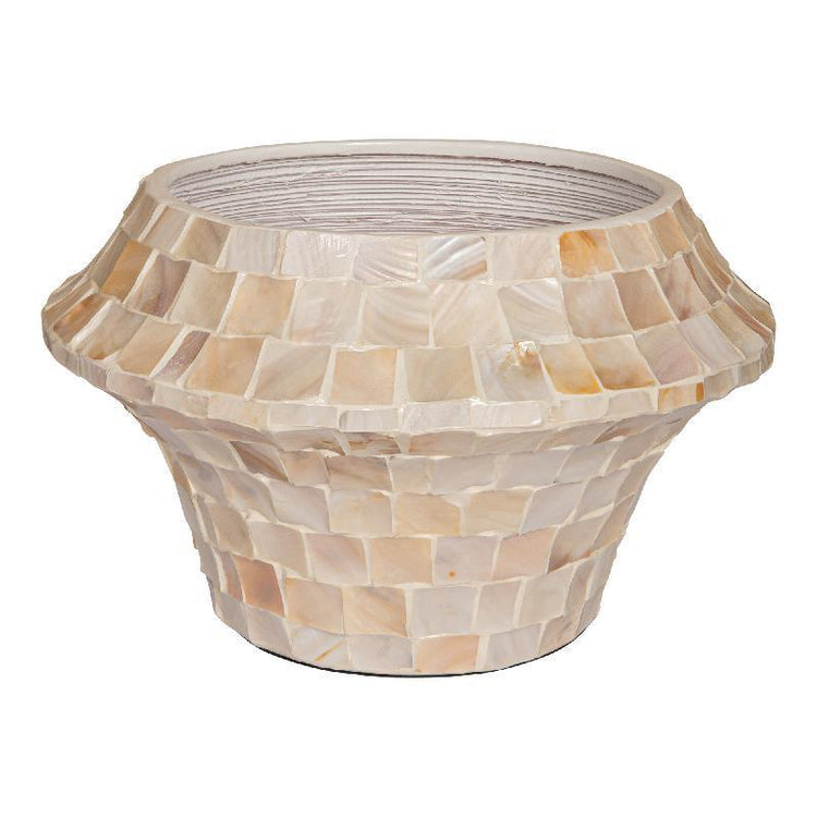 Daven Cream Poly Shell Bamboo Pot Rond Low PTMD , Vaas/pot/kruik , PTMD , livinglovely.nl