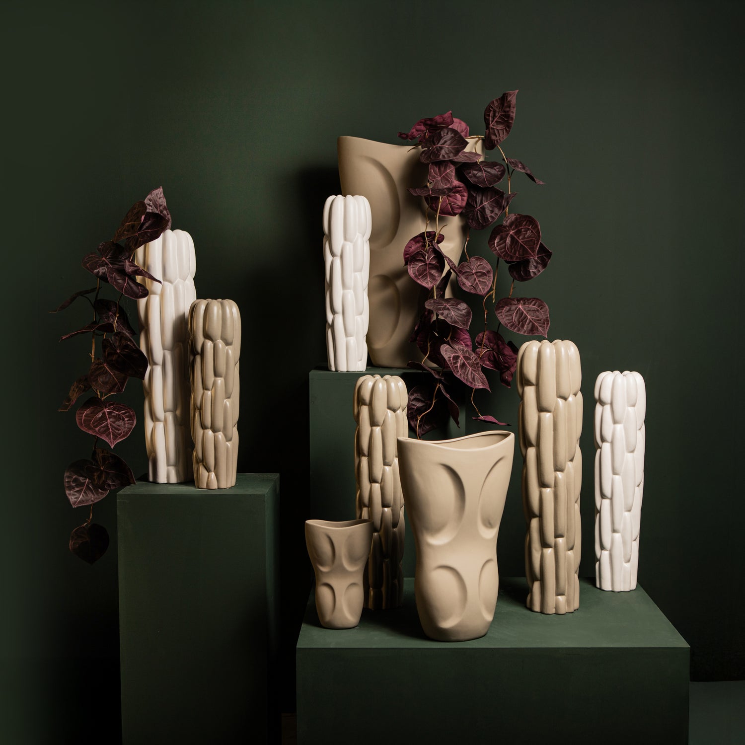 Dayna Grey Oval Ceramic Vase With Pattern L 45x25.0x71.5cm PTMD - Vaas - PTMD - livinglovely.nl