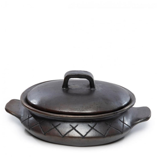 De Burned Ovale Pot Met Patroon en Handvaten - Zwart , Schaal , Bazar Bizar , livinglovely.nl