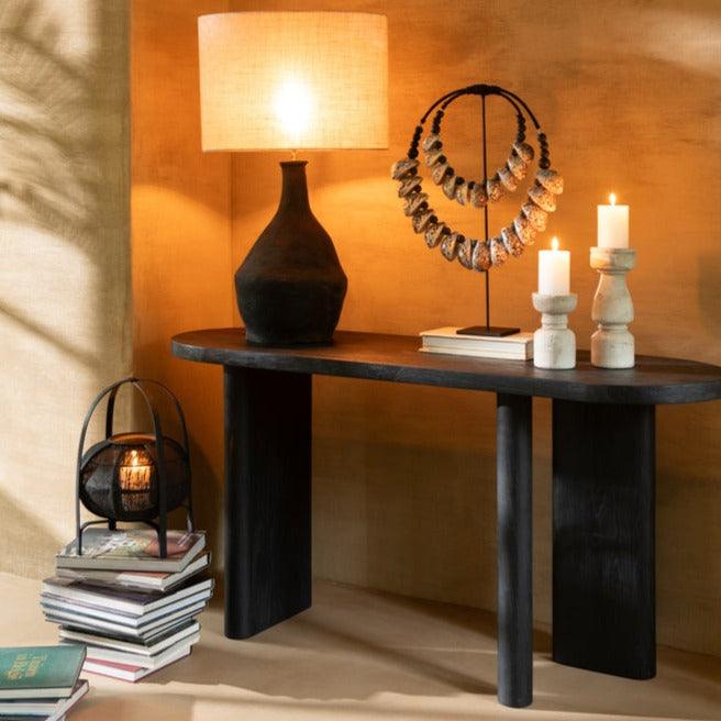 Decoratie Op Voet Schelp Zwart - Ornament - J-Line - livinglovely.nl