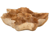 Decoratieschaal Ella van J-Line, grillig gevormde schaal van naturel teakhout met zichtbare houtnerf, bovenaanzicht