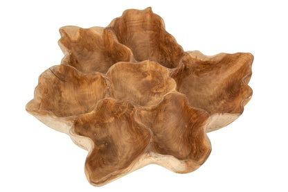 Decoratieschaal Ella van J-Line, onregelmatige teakhouten schaal in warme naturel tint, zijaanzicht