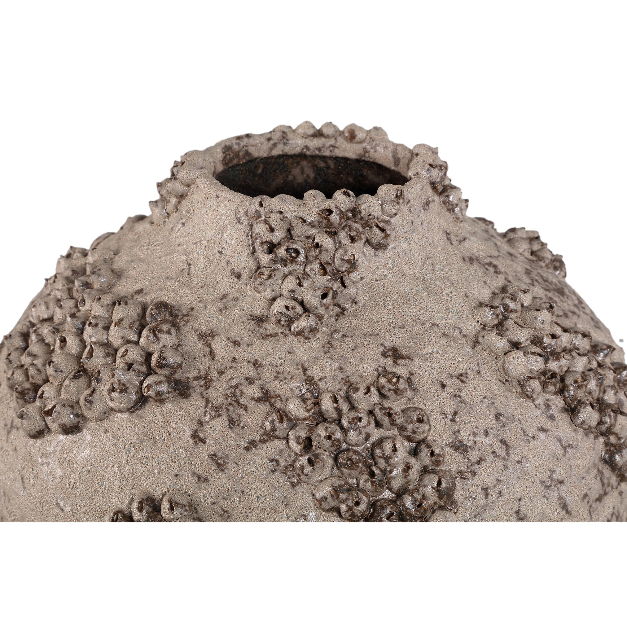Deisy Beige Ceramic Jar Shaped Vase Rough Coral M van PTMD, detail van de ruwe koraalstructuur