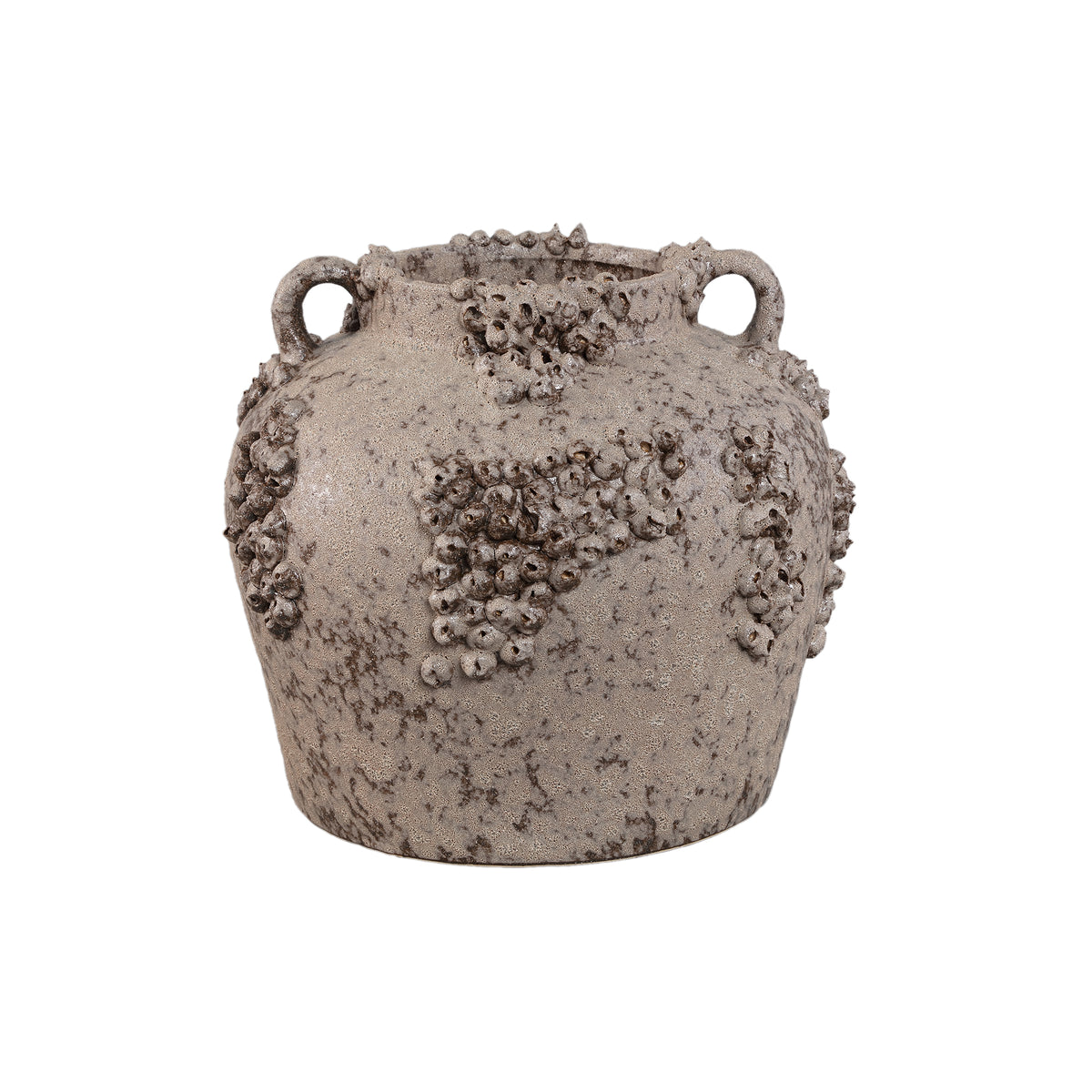 Deisy Beige Ceramic Jar With Handles Rough Coral L van PTMD, beige keramische pot met handvatten op witte achtergrond