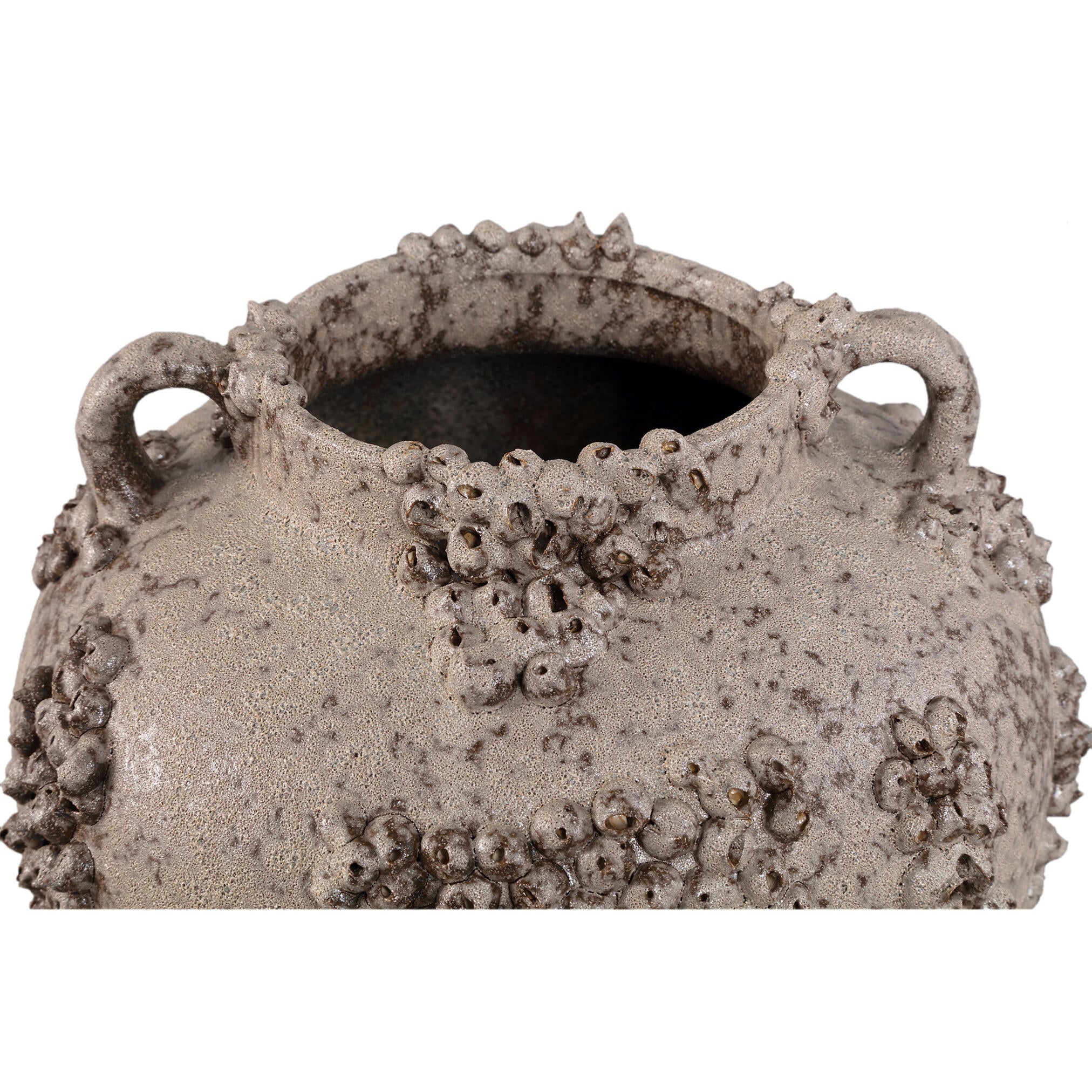 Deisy Beige Ceramic Jar With Handles Rough Coral L van PTMD, detail van de ruwe koraalstructuur