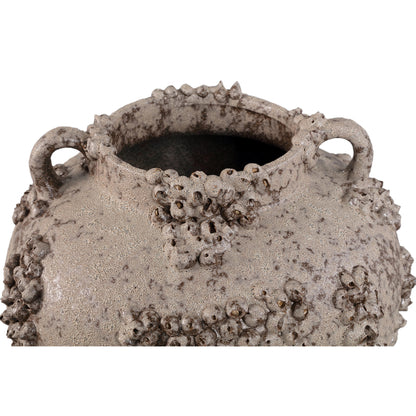 Deisy Beige Ceramic Jar With Handles Rough Coral L van PTMD, detail van de ruwe koraalstructuur
