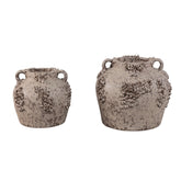 Deisy Beige Ceramic Jar With Handles Rough Coral L van PTMD, bovenaanzicht van de pot op witte achtergrond