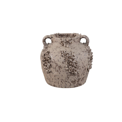 Deisy Beige Ceramic Jar With Handles Rough Coral S van PTMD, beige keramische pot met handvatten op witte achtergrond