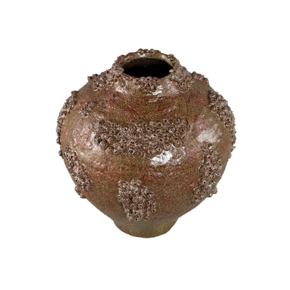 Deisy Green Ceramic Jar Shaped Vase Rough Coral M van PTMD, zijaanzicht van de vaas op witte achtergrond