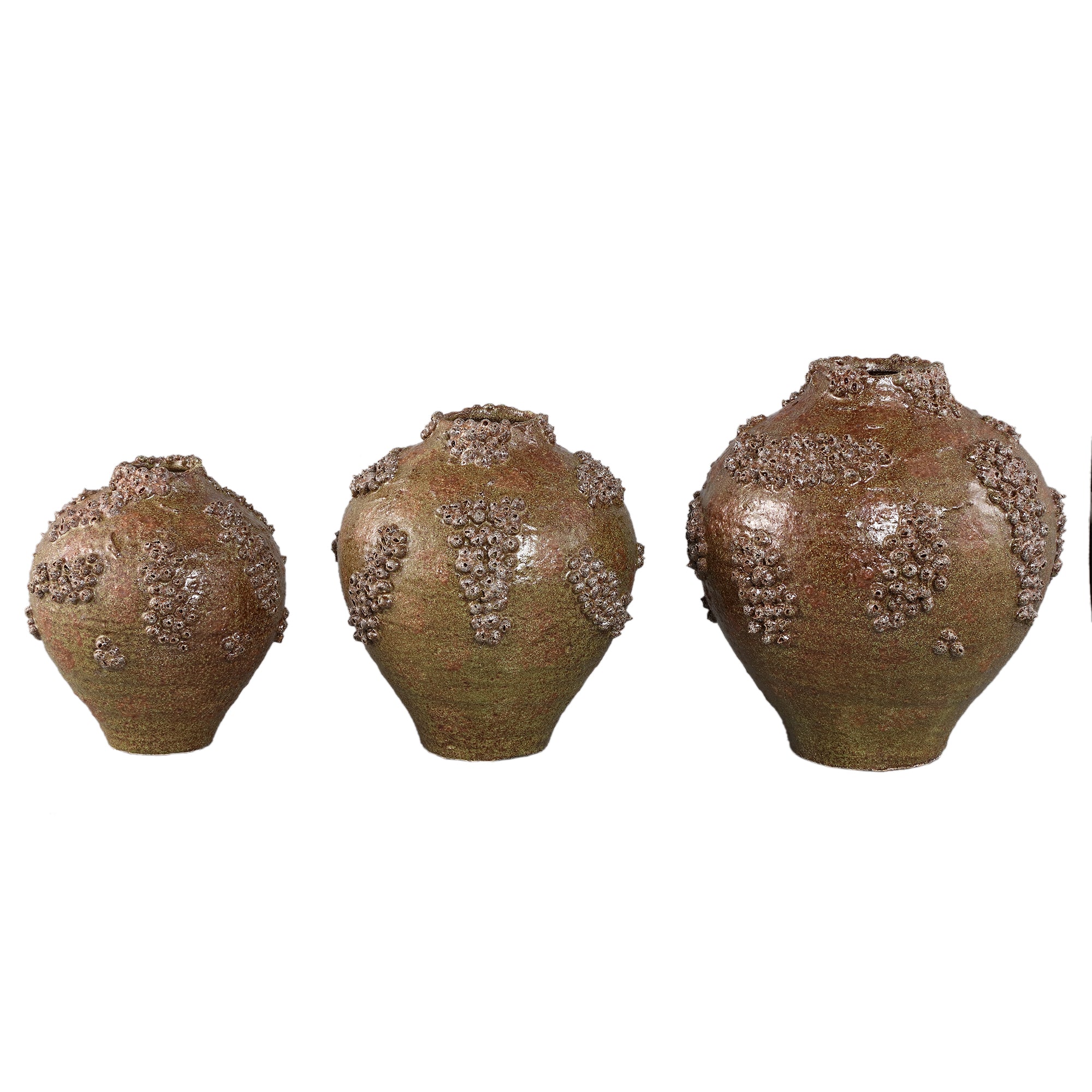 Deisy Green Ceramic Jar Shaped Vase Rough Coral S van PTMD, bovenaanzicht van de vaas op witte achtergrond