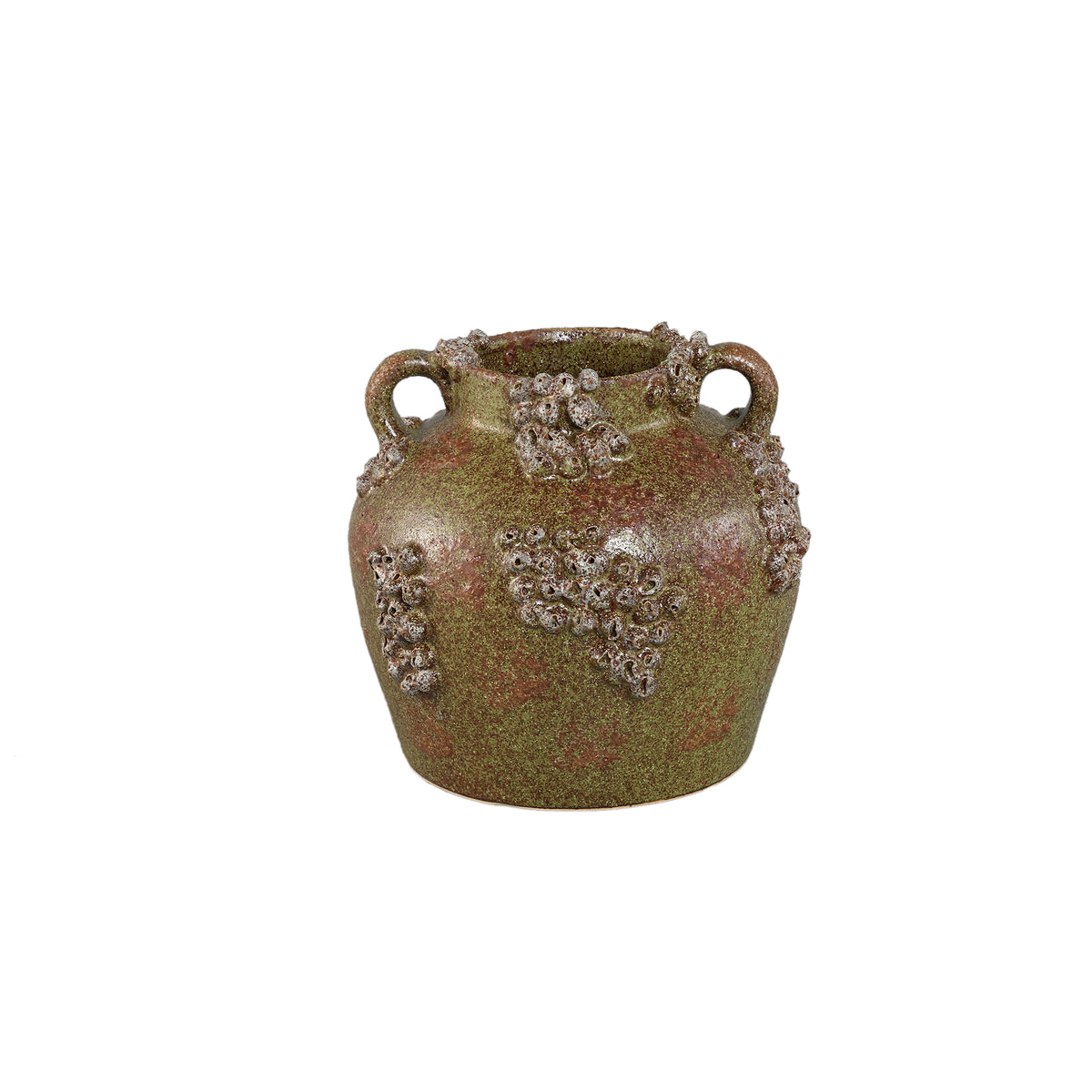 Deisy Green Ceramic Jar With Handles Rough Coral S van PTMD, groene keramische pot met handvatten op witte achtergrond
