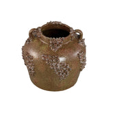 Deisy Green Ceramic Jar With Handles Rough Coral S van PTMD, zijaanzicht van de pot op witte achtergrond