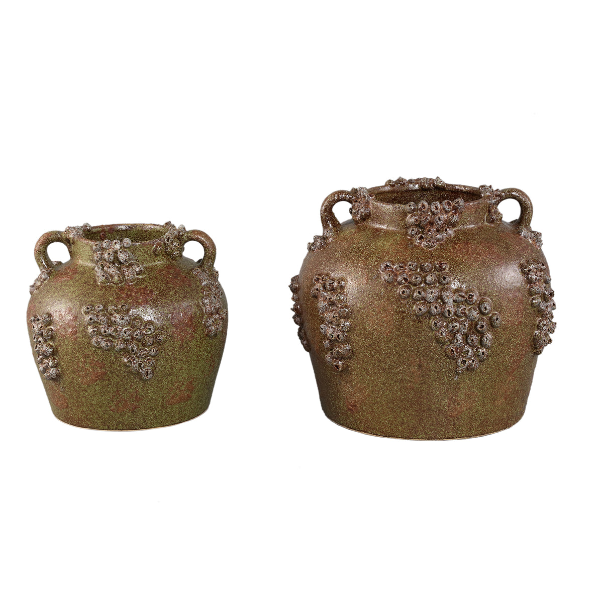 Deisy Green Ceramic Jar With Handles Rough Coral S van PTMD, bovenaanzicht van de pot op witte achtergrond