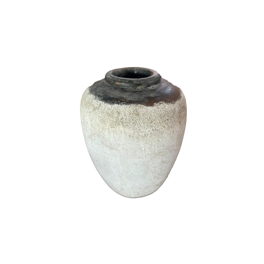 Destyne White Round Terracotta Jar Pot Dark Top L PTMD - Pot - PTMD - livinglovely.nl