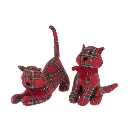 Deurstop Kat Geruit Polyester Kerstrood/Donkergroen Set van 2 J-Line