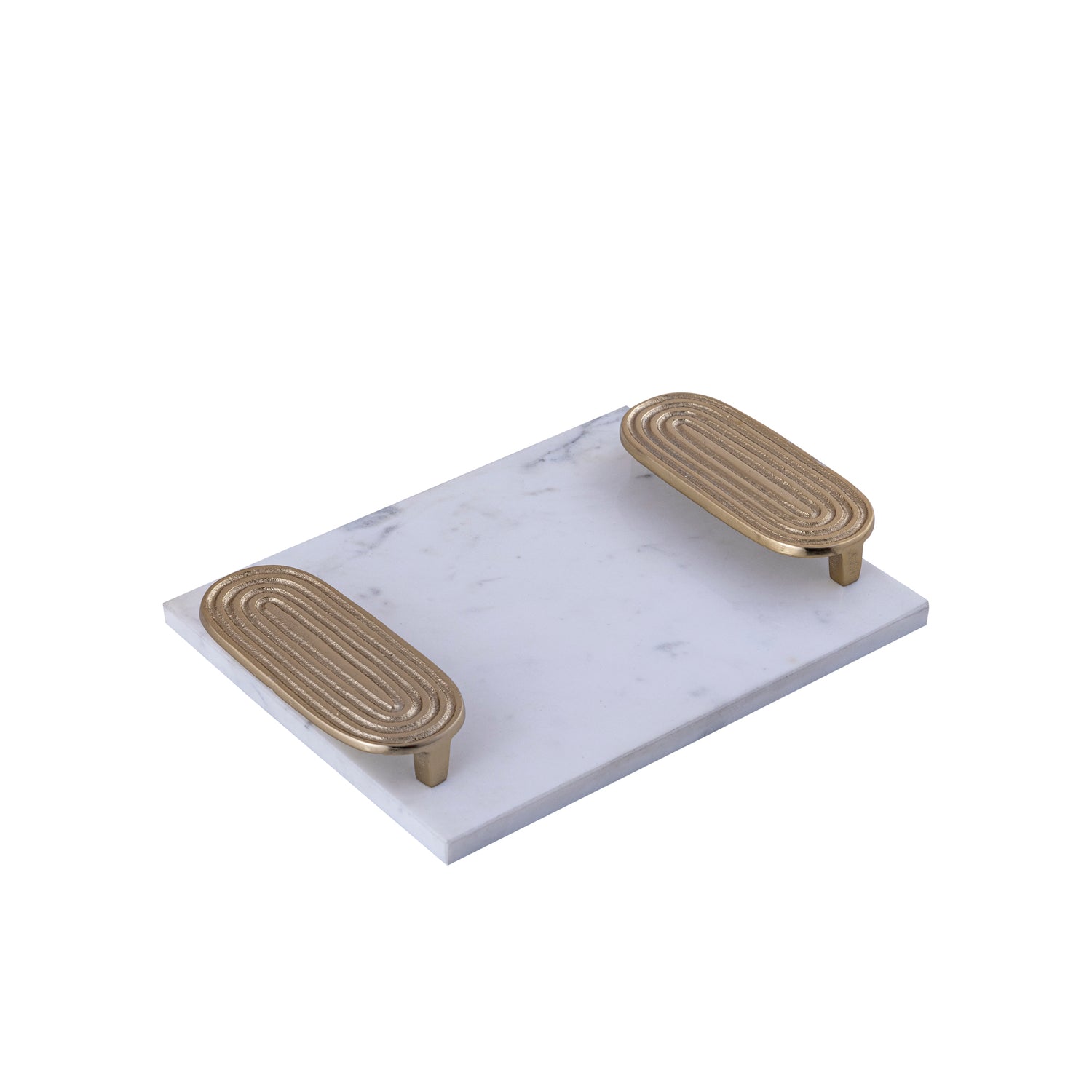 Dez White Marble Rectangle Tray Golden Handles S (set of 2) - - PTMD - livinglovely.nl