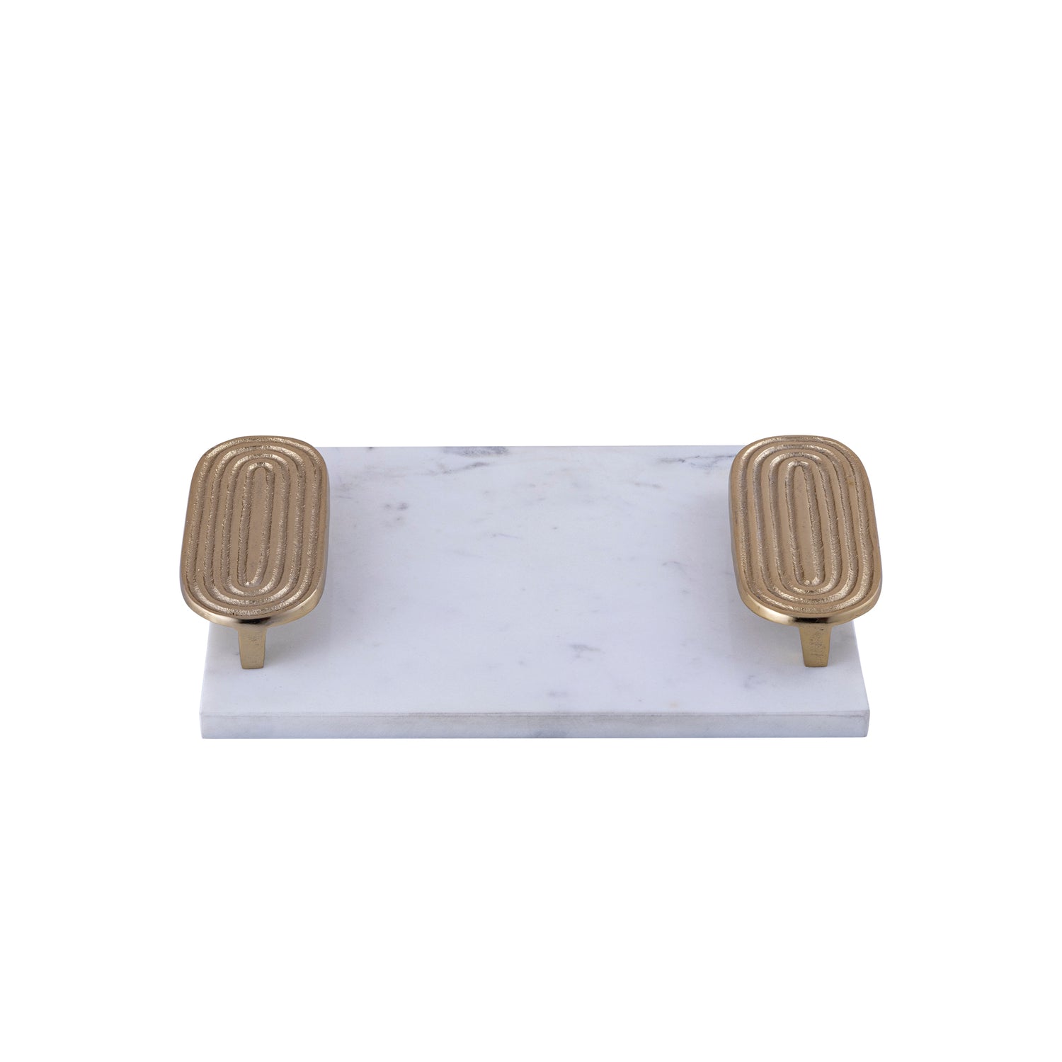 Dez White Marble Rectangle Tray Golden Handles S (set of 2) - - PTMD - livinglovely.nl