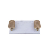 Dez White Marble Rectangle Tray Golden Handles S (set of 2) - - PTMD - livinglovely.nl
