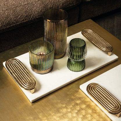 Dez White Marble Rectangle Tray Golden Handles S (set of 2) - - PTMD - livinglovely.nl